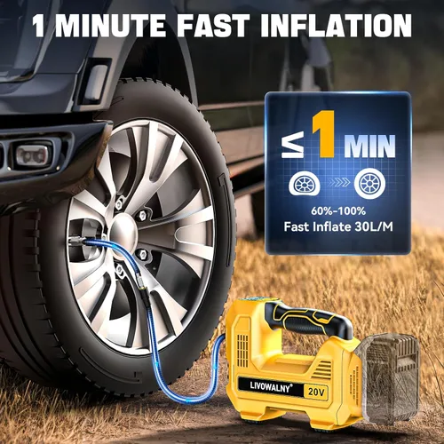 Miniatura 4 de Compresor de aire inflador de neumáticos inalámbrico compatible con batería Dewalt 20V Max, LIVOWALNY bomba de aire portátil con manómetro digital