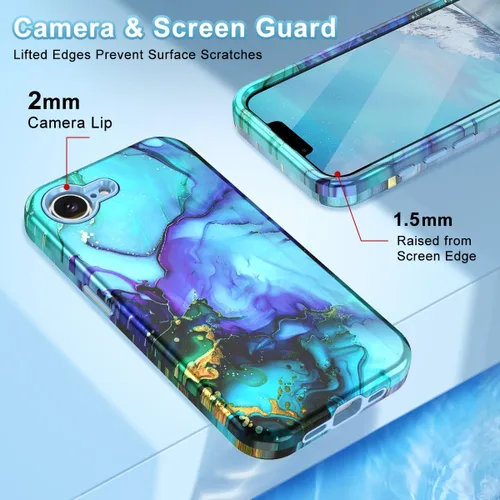 Miniatura 4 de Btscase Funda para iPhone 16e (2025), [probada en caídas de grado militar] Diseño de patrón de mármol delgado, resistente, a prueba de golpes