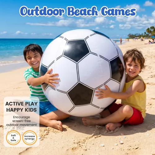 Miniatura 6 de Shindel Balón de fútbol inflable gigante de 27 pulgadas, decoración de fiesta temática de fútbol y juegos de piscina en la playa, resistente sin BPA