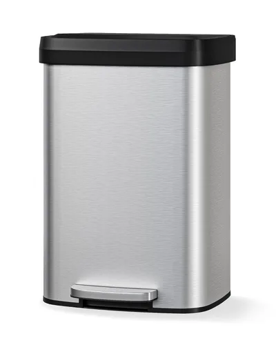 Miniatura 16 de Garvee Basurero de metal de 13 galones / 50 L con tapa, bote de basura grande para cocina, cubo de basura de metal a prueba de óxido con pedal