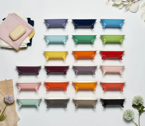 Miniatura 8 de Bañera decorativa en miniatura con patas de garra de cerámica de 6.5", jabonera para jabón en barra, soporte para esponja de cocina y bandeja