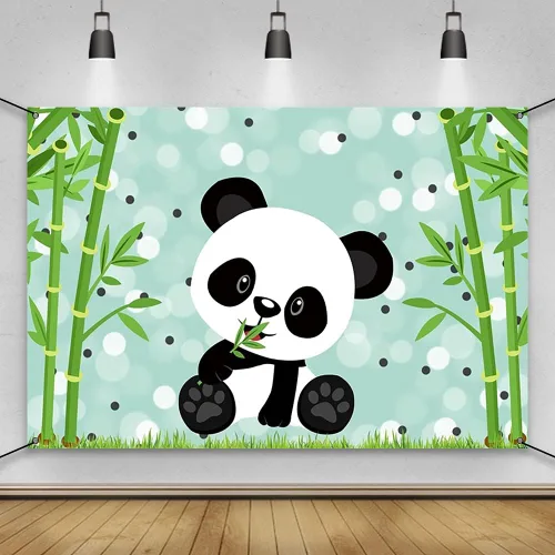 AWERT Cartel de poliéster de 6 x 3.6 pies con lindo panda de dibujos animados para niños, decoración de fiesta de cumpleaños, suministros de fiesta