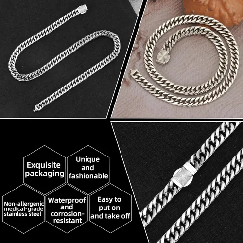 Miniatura 3 de XXMAYSTER Cadena de eslabones cubanos para hombre, acero inoxidable 316L, 0.315 in de ancho, patrón de moda, botón a presión, joyería de hip hop