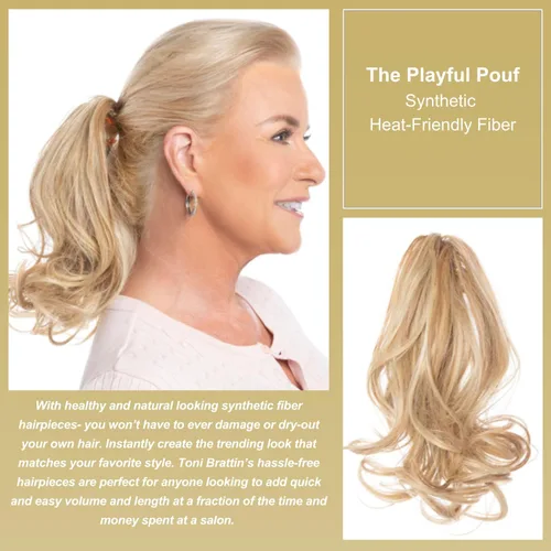 Miniatura 3 de Toni Brattin Playful Puf Hairpiece – Negro 10.5 pulgadas largo ondulado rizado postizo de clip hecho de fibra sintética resistente al calor