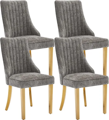 Miniatura 38 de Juego de 8 sillas de comedor, sillas de cocina con canales de lino con patas curvadas de madera maciza, silla de comedor tapizada de tela cómoda