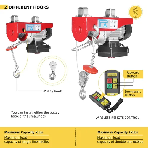 Miniatura 5 de Polipasto eléctrico de 880 libras, polipasto eléctrico de elevación automática, polipasto de cable eléctrico con control remoto inalámbrico