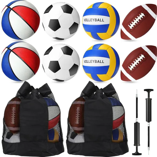 Miniatura 8 de El juego de 8 pelotas deportivas incluye baloncesto, fútbol, voleibol con 2 bolsas de equipo deportivo, 2 bombas para adolescentes, jóvenes