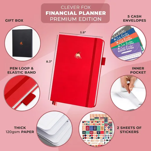 Miniatura 56 de Clever Fox Planificador de presupuesto edición premium, cuaderno de seguimiento de gastos + 5 sobres de efectivo, organizador de presupuesto; libro