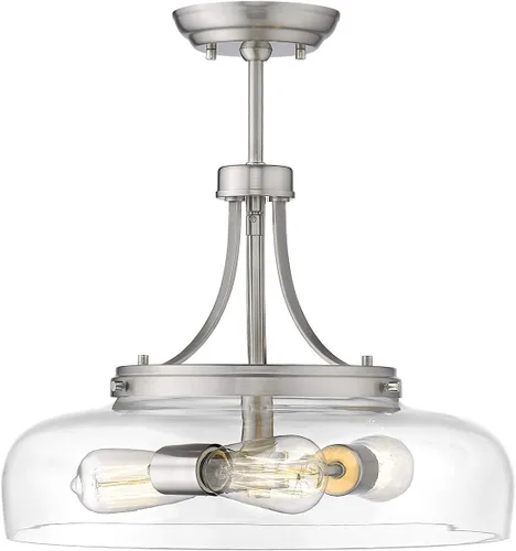 Miniatura 11 de EAPUDUN Lámpara de techo semiempotrada, lámpara moderna de 2 luces con pantalla de vidrio transparente, acabado de níquel cepillado para pasillo