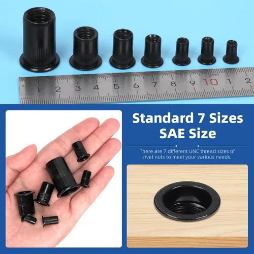 Miniatura 5 de Glarks Juego de 30 tuercas de remache de 1/2 "-13UNC de acero al carbono chapado en zinc negro cabeza plana remache roscado inserto remache tuercas
