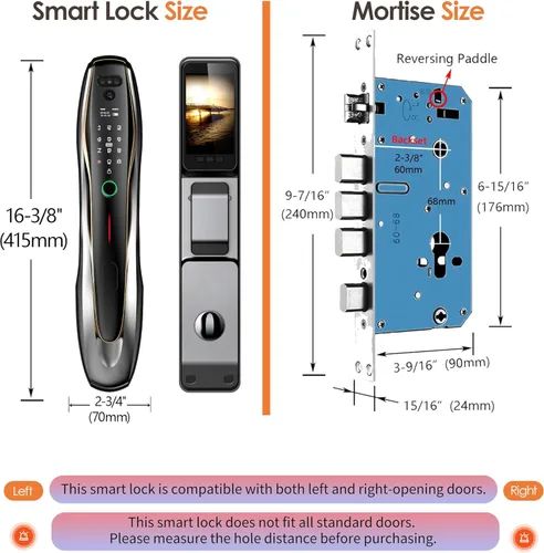 Miniatura 8 de Cerradura inteligente de reconocimiento facial 3D con cámara y manija, timbre de video, entrada sin llave 7 en 1, impermeable IP67, pantalla HD