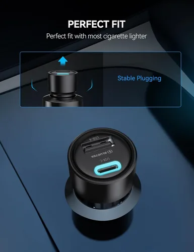 Miniatura 4 de TECKNET Cargador de coche USB [2 paquetes], 48 W 2 puertos encendedor de cigarrillos de carga rápida, PD&QC3.0 USBC adaptador de cargador de coche