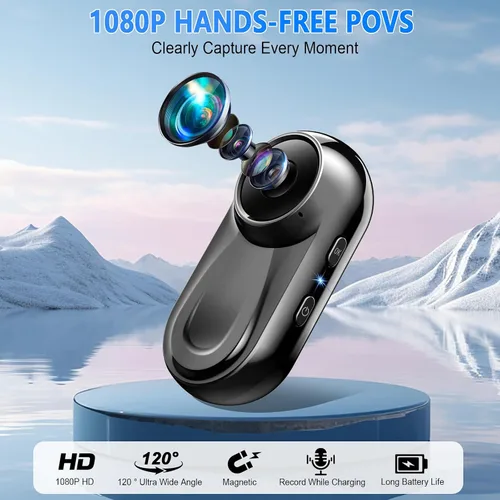 Miniatura 2 de Mini Body Camera 1080P, 512G Thumb Action Camera Hands-Free Recording, Magnetic Vlogging Cam with 360° Rotate, Wearable Video Recorder for