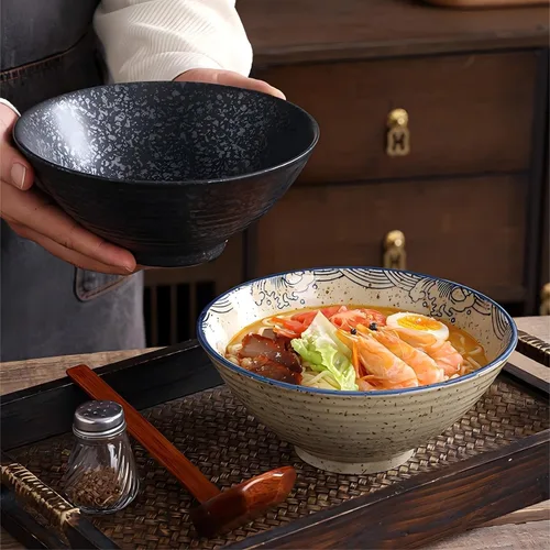 Miniatura 5 de Juego de cuencos de cerámica para ramen, 2 juegos de 34 onzas, cuencos grandes de sopa de fideos japoneses con cucharas y palillos para sopa