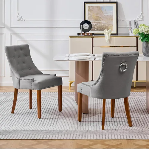 Miniatura 36 de adochr Juego de 2 sillas de comedor de terciopelo, sillas de cocina tapizadas con patas de metal, respaldo abotonado moderno con anillo de tracción