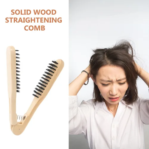 Miniatura 5 de Healifty Peine alisador de pelo de madera de 8.66 pulgadas, diseño de doble cepillo, alisador de pelo antiestático para un peinado suave