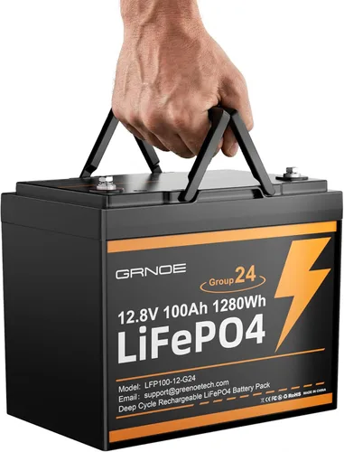 Grupo 24 LiFePO4 Batería 12V 100Ah, batería de litio ligera de 21.9 libras con BMS de 100 A, 4S4P expandible, hasta 15,000 ciclos, ideal para RV,