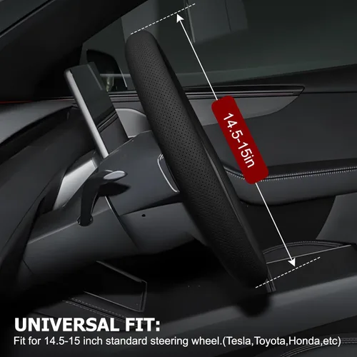 Miniatura 2 de Funda universal de cuero de microfibra para volante de 14.5 a 15 pulgadas, fácil de instalar, antideslizante, transpirable, protector de volante