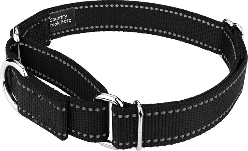 Miniatura 4 de Country Brook Petz - Vibrante selección de 8 colores - Collar de perro Martingala de nailon reflectante (pequeño, 3/4 pulgadas, negro)