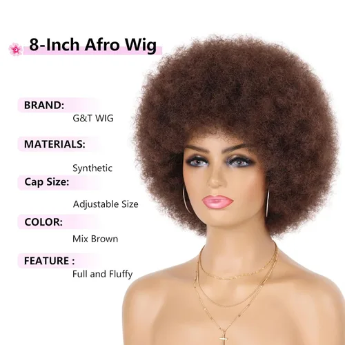 Miniatura 4 de G&T Wig - Pelucas afro de los 70 para mujeres de raza negra, pelucas afro rizadas de marrón oscuro, pelucas completas suaves y naturales con aspecto