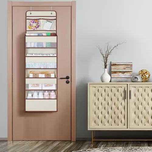 Miniatura 6 de Univivi Organizadores colgantes para colgar sobre la puerta, armario de guardería, armario de almacenamiento para bebés con 4 compartimentos Beige