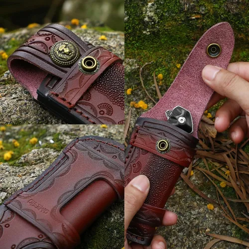 Miniatura 3 de Omesio Funda para cuchillo de bolsillo (M), funda plegable de 4.53 pulgadas para cuchillo plegable, funda de cuero para cuchillos, funda horizontal