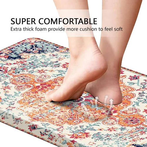 Miniatura 3 de MAYHMYO Tapete de cocina bohemio, antifatiga, étnico, acolchado, color naranja y azul, alfombras de cocina antideslizantes para cocina, suelo