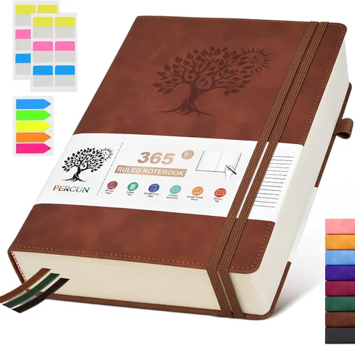 Miniatura 17 de PERCUN Cuaderno de diario rayado B5 – Diarios grandes de cuero de 365 páginas para escritura de mujeres y hombres, cuaderno de tapa dura con páginas