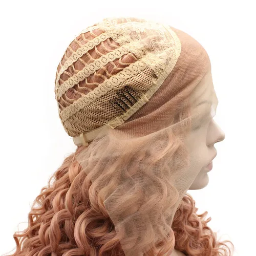 Miniatura 8 de MX angel Pelo sintético rizado corto de la fibra de la peluca rosa del frente del cordón del pelo sintético