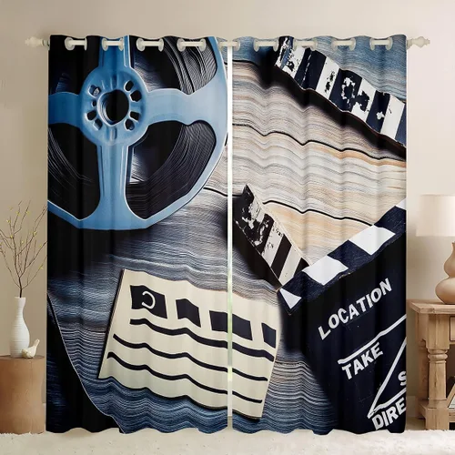 Cortinas con temática de película, cortinas opacas decorativas para el hogar para niños y niñas, cortinas de película vintage y cortinas de ventana