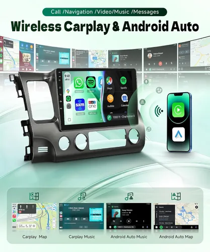 Miniatura 3 de para Honda Civic 2006-2011 Estéreo de coche Android Carplay inalámbrico Soporte para Android Auto inalámbrico con WiFi Navegación GPS Cámara