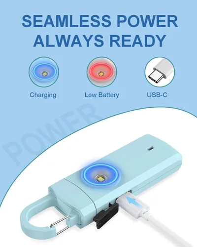 Miniatura 6 de Alarma de seguridad personal recargable para mujeres, sonido de sirena fuerte, luz LED estroboscópica SOS, carga USB, llavero de alarma personal Agua