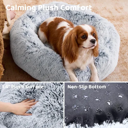 Miniatura 4 de JOLLYVOGUE - Cama para perros y gatos, cama relajante y antiestrés para mascotas y perros pequeños, cojín esponjoso en forma de dona para mascotas