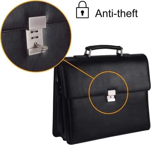 Miniatura 4 de Mens Leather Briefcases Office Attorney Student Attache Case Messenger Bag wPadded Compartment,Black