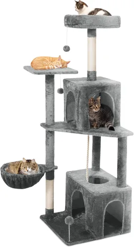 Miniatura 9 de Árbol para gatos, torre de gato de 54 pulgadas para gatos de interior, condominio de felpa de varios niveles para gatos con postes rascadores