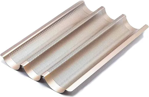 AMAGABELI GARDEN & HOME Moldes antiadherentes para baguettes franceses de 15"x11" de acero al carbono para hornear 3 panes, bandeja perforada para