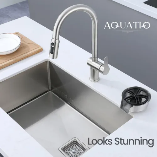 Miniatura 4 de Enjuagadora de vidrio 2 en 1 para fregadero de cocina, limpiador de vasos de acero inoxidable, lavadora de botellas de encimera, accesorios