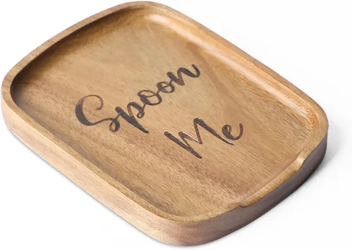 Miniatura 11 de Soporte de cuchara de madera de acacia de 5.9 pulgadas para estufa, soporte rectangular liso para cuchara de madera para encimera de cocina con pies