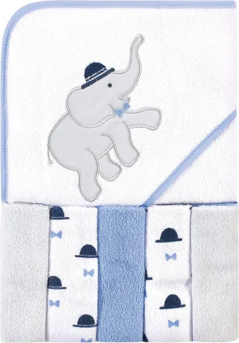 Miniatura 25 de Hudson Baby Toalla unisex con capucha para bebé y cinco toallas pequeñas, diseño de elefante gris con puntos azules, talla única
