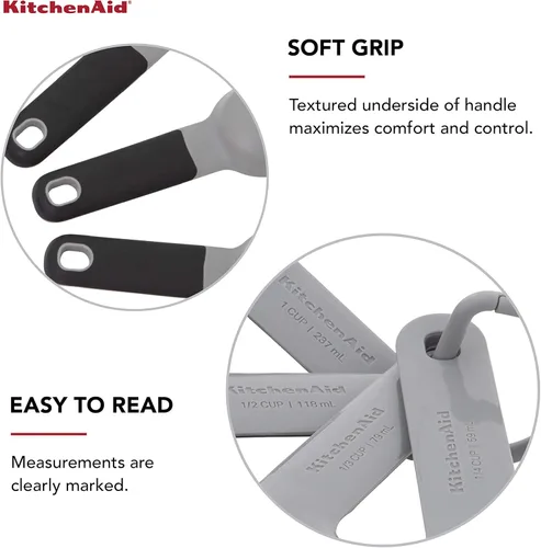 Miniatura 4 de KitchenAid Juego de tazas y cucharas medidoras universales fáciles de leer con mango de agarre suave para un máximo control, agujero para colgar