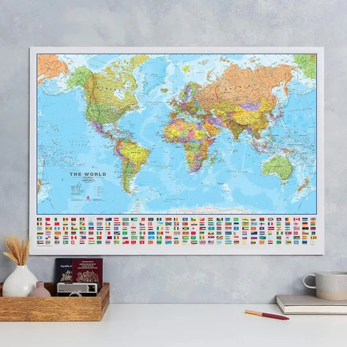 Miniatura 3 de MegaMap del mundo gigante, mapa de pared grande (mapa del mundo con banderas, 9.1 x 13.0 in)