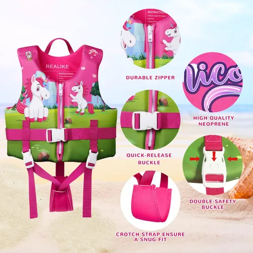 Miniatura 3 de REALIKE Chaleco de Natación para Niños Flotadores para Niños Pequeños Correa de Seguridad Ajustable Ayudas de Natación para Niños Pequeños Niños