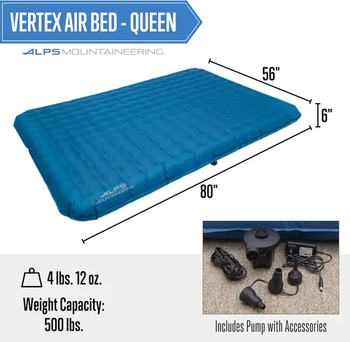 Miniatura 2 de ALPS Mountaineering Cama de aire Vertex, colchón inflable individual o queen, bomba versátil incluida