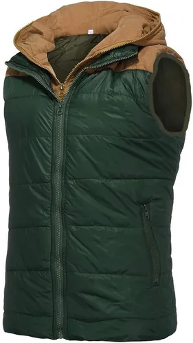 Miniatura 44 de WENKOMG1 Chaleco con capucha con doble cremallera para hombre, abrigo de color sólido, abrigo cálido y grueso, sin mangas, chaqueta suelta