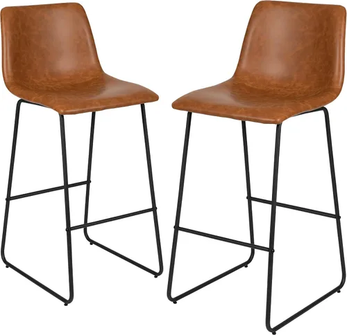 Miniatura 9 de Flash Furniture Reagan - Taburetes de bar LeatherSoft de 30 pulgadas con reposapiés, taburetes de barra de estilo moderno de mediados de siglo