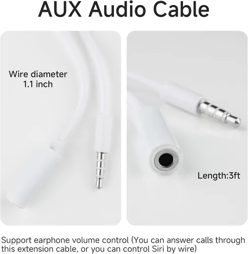 Miniatura 2 de OLIREXD 2 cables de extensión de auriculares de 0.138 in, extensor de conector de auriculares macho a hembra de 4 polos, cable de extensión de audio