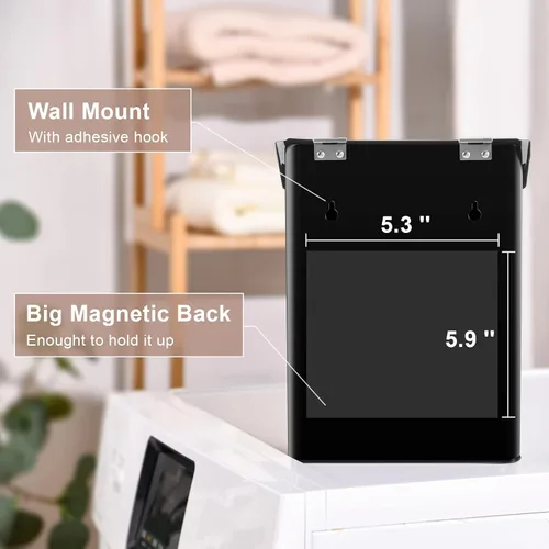 Miniatura 2 de SUBEKYU Contenedor Magnético de Metal para Pelusa para Cuarto de Lavandería, Soporte de Caja de Pelusa Montado en la Pared, Bote de Basura con Tapa