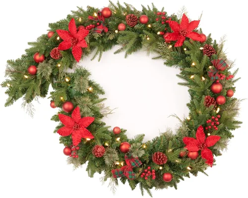 Miniatura 12 de Guirnalda de Navidad preiluminada de 9 pies con 50 luces LED, funciona con pilas, decoración de vacaciones, escaleras, pared, manto de puerta, Verde