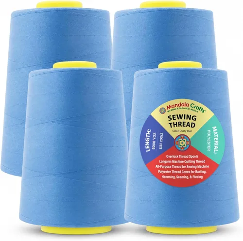 Miniatura 129 de Mandala Crafts 4 Pack of Serger Threads Cones Spools - 20S/2 24000 Yards Polyester Baby Blue Threads for Sergers Machine and Overlock Quilting