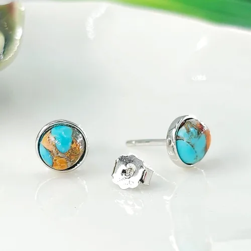 Miniatura 79 de Pendientes naturales de 0.236 in con chapado en oro blanco sobre plata de ley, bisel cabujón de piedras preciosas regalo de joyería para ella